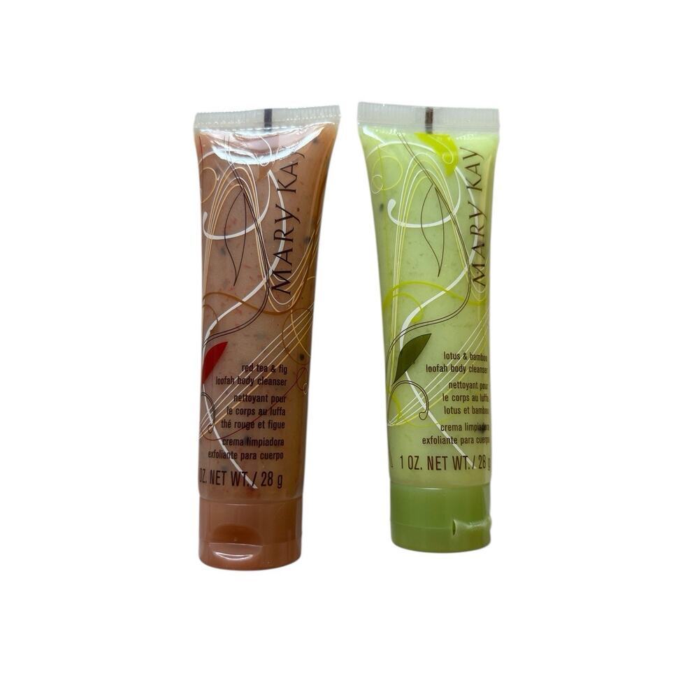 Lot 2 New Mary Kay Loofah Body Cleanser 1 oz Lotus Bamboo & Red Tea Fig